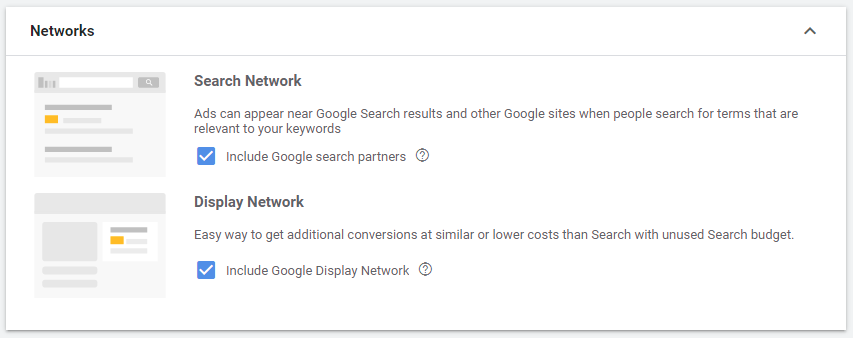 google ads search networks selection